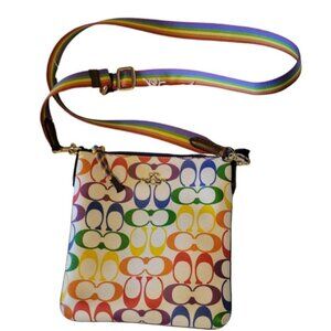 Coach Jes Slim Crossbody Rainbow Signature Canvas Hard To Find!